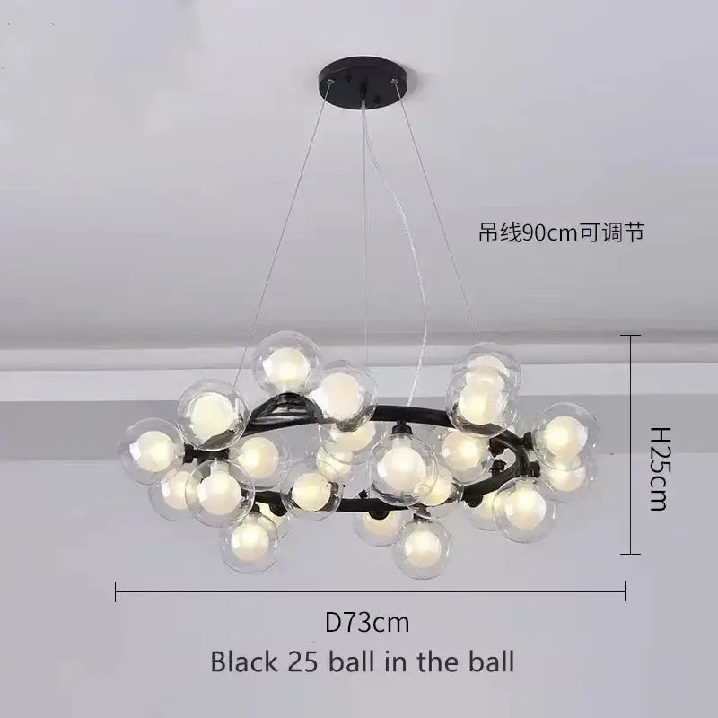 Modern black & gold chandelier with white glass ball for living room