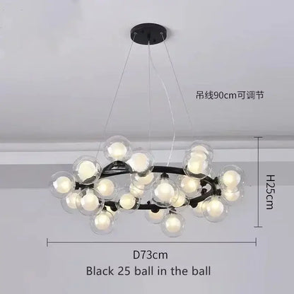 Modern black & gold chandelier with white glass ball for living room