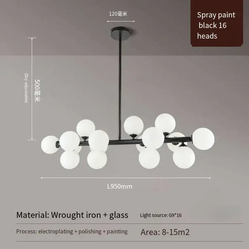 Modern black & gold chandelier with white glass ball for living room
