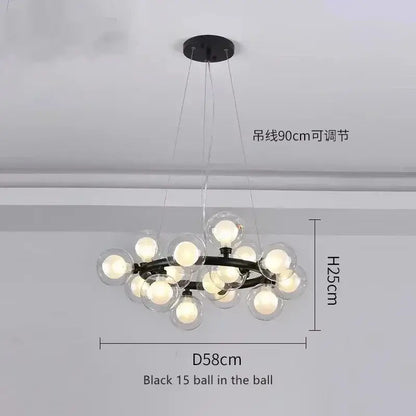 Modern black & gold chandelier with white glass ball for living room