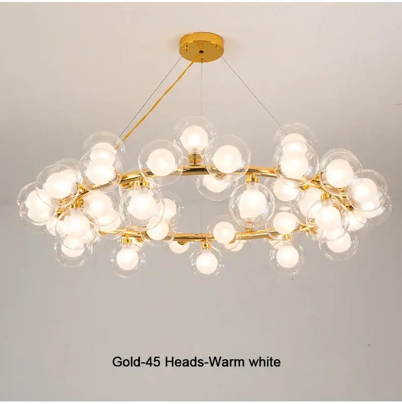 Modern black & gold chandelier with white glass ball for living room