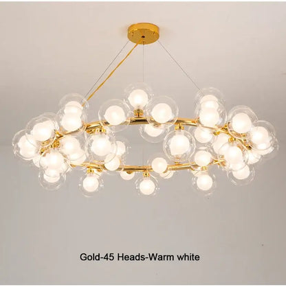 Modern black & gold chandelier with white glass ball for living room