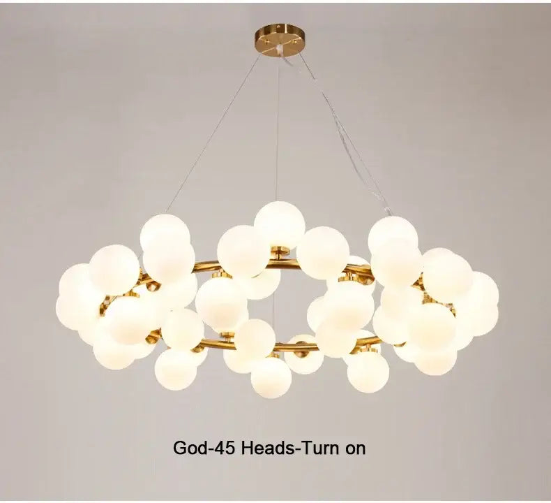 Modern black & gold chandelier with white glass ball for living room