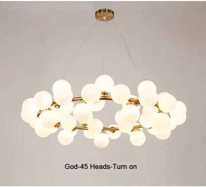 Modern black & gold chandelier with white glass ball for living room