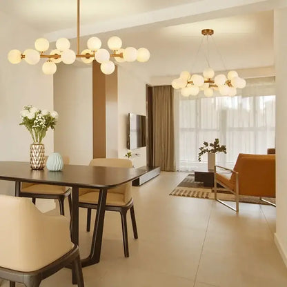 Modern black & gold chandelier with white glass ball for living room