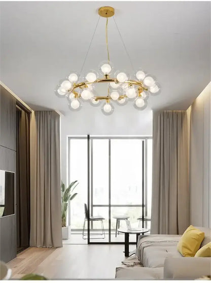 Modern black & gold chandelier with white glass ball for living room