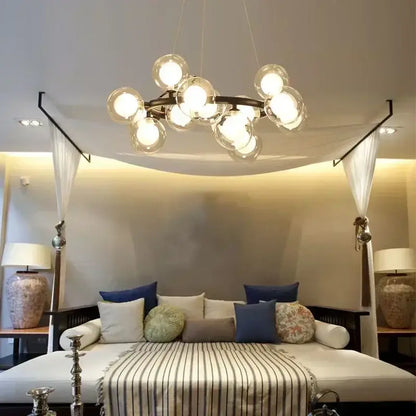 Modern black & gold chandelier with white glass ball for living room