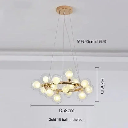 Modern black & gold chandelier with white glass ball for living room