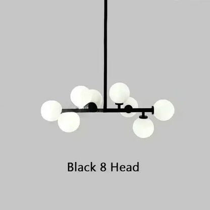 Modern black & gold chandelier with white glass ball for living room