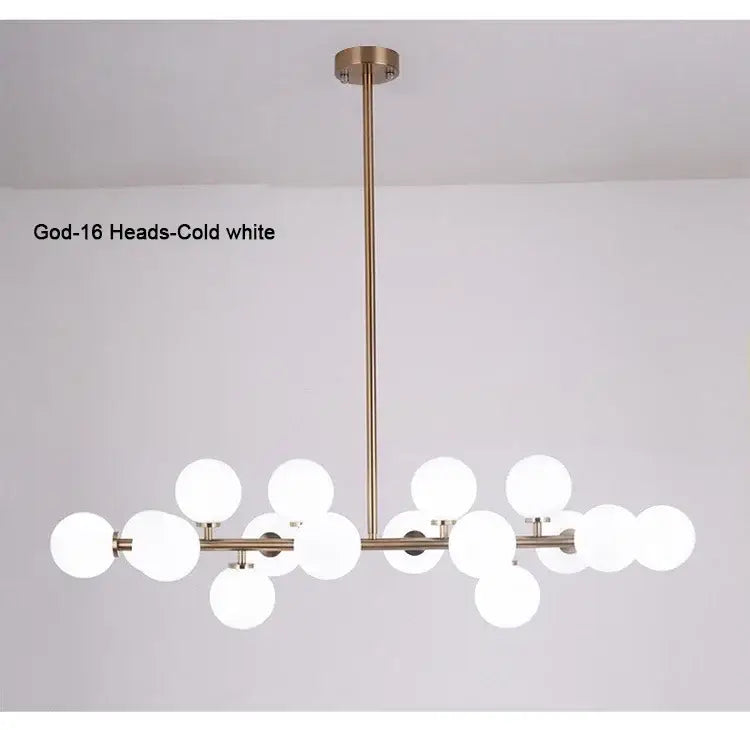 Modern black & gold chandelier with white glass ball for living room