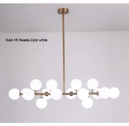 Modern black & gold chandelier with white glass ball for living room