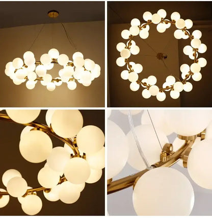 Modern black & gold chandelier with white glass ball for living room