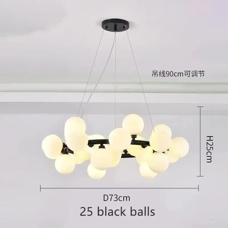 Modern black & gold chandelier with white glass ball for living room