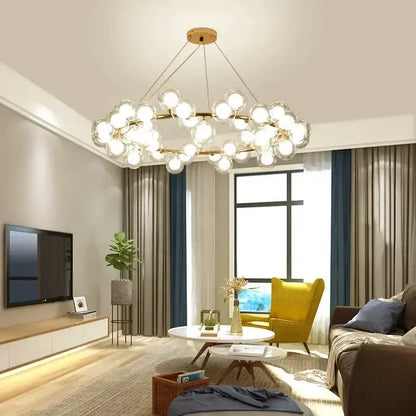 Modern black & gold chandelier with white glass ball for living room