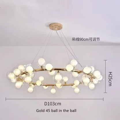 Modern black & gold chandelier with white glass ball for living room