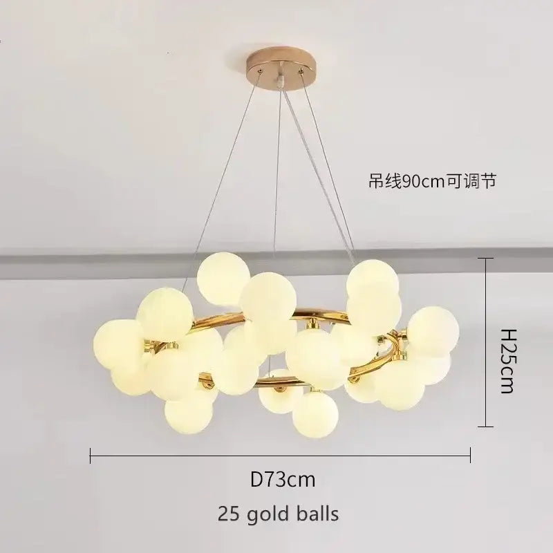 Modern black & gold chandelier with white glass ball for living room