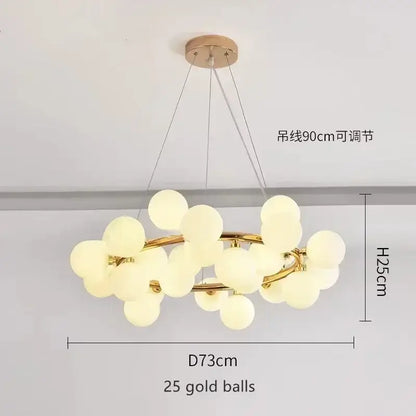 Modern black & gold chandelier with white glass ball for living room