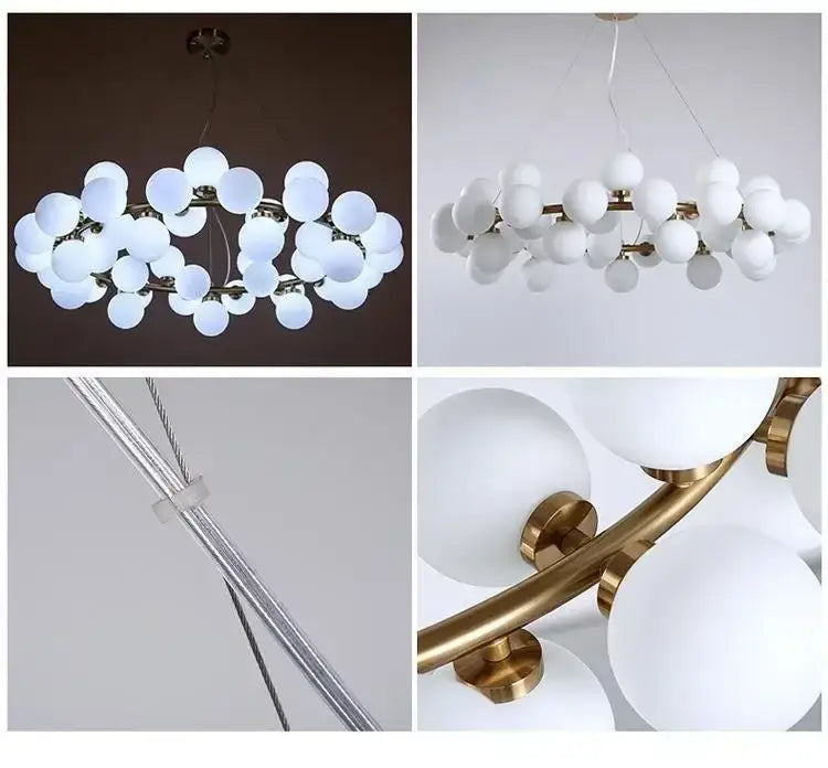 Modern black & gold chandelier with white glass ball for living room