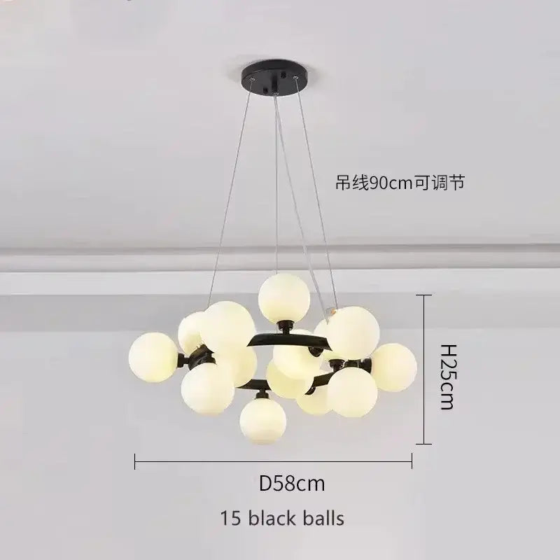 Modern black & gold chandelier with white glass ball for living room