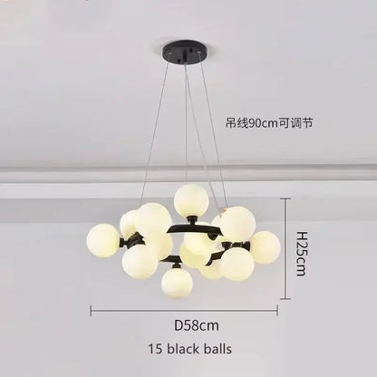 Modern black & gold chandelier with white glass ball for living room