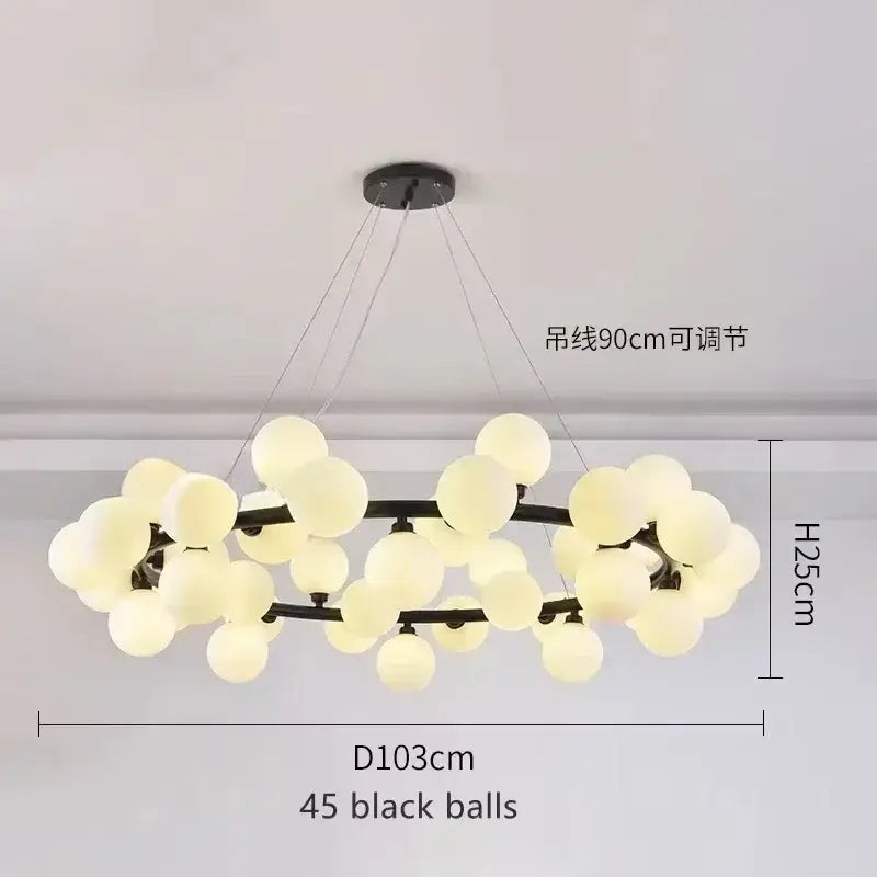 Modern black & gold chandelier with white glass ball for living room