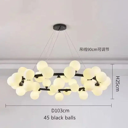 Modern black & gold chandelier with white glass ball for living room
