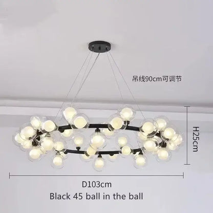 Modern black & gold chandelier with white glass ball for living room
