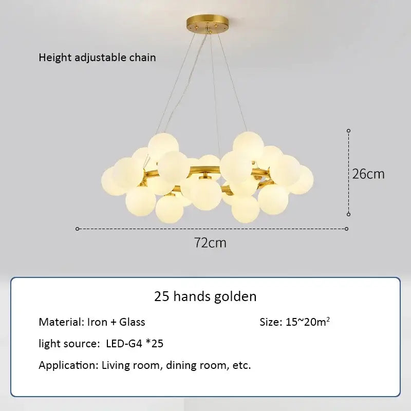 Modern black & gold chandelier with white glass ball for living room