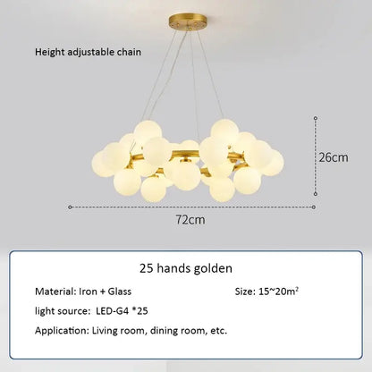 Modern black & gold chandelier with white glass ball for living room