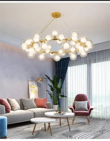Modern black & gold chandelier with white glass ball for living room