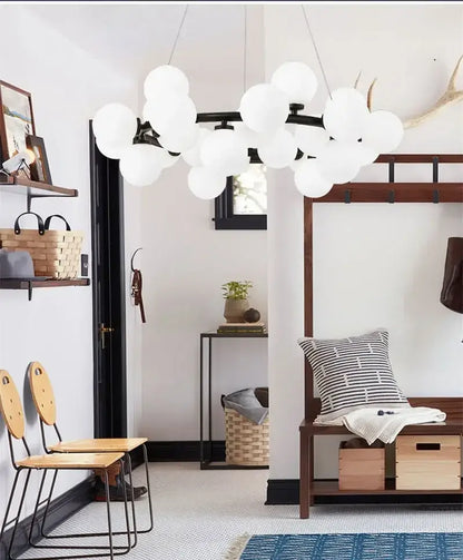 Modern black & gold chandelier with white glass ball for living room