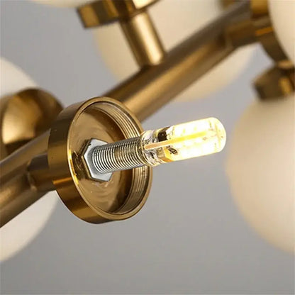Modern black & gold chandelier with white glass ball for living room