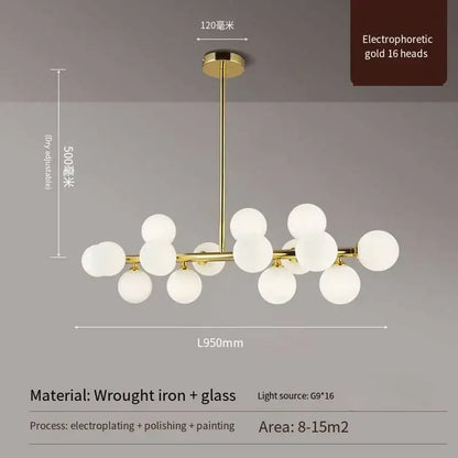 Modern black & gold chandelier with white glass ball for living room