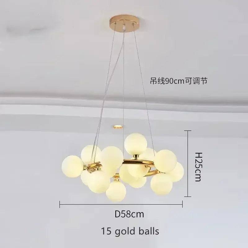 Modern black & gold chandelier with white glass ball for living room
