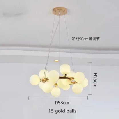 Modern black & gold chandelier with white glass ball for living room