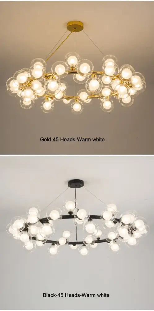 Modern black & gold chandelier with white glass ball for living room