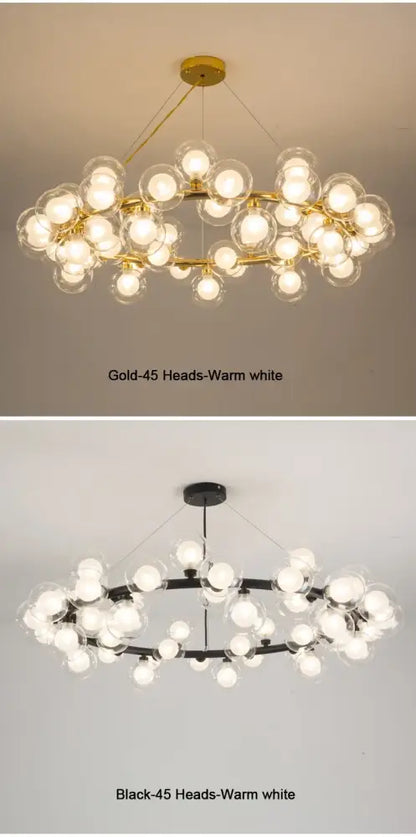 Modern black & gold chandelier with white glass ball for living room