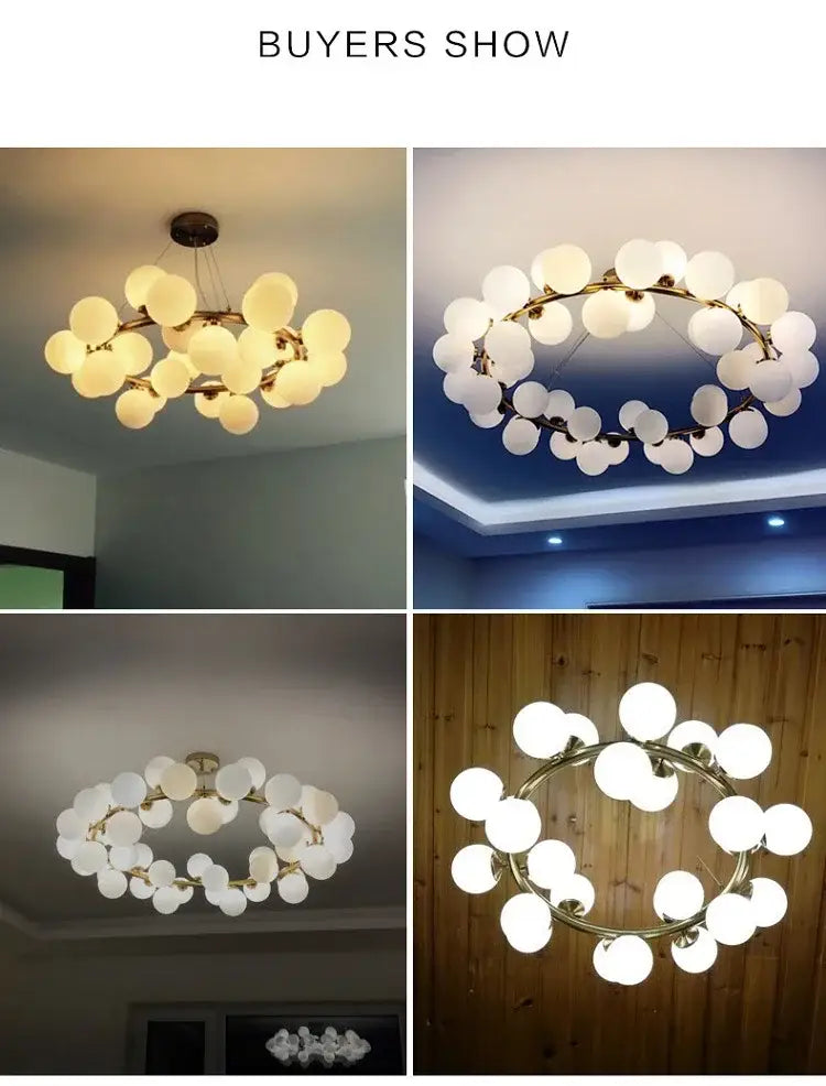 Modern black & gold chandelier with white glass ball for living room