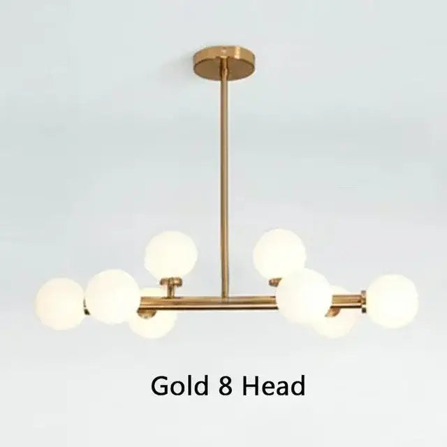 Modern black & gold chandelier with white glass ball for living room