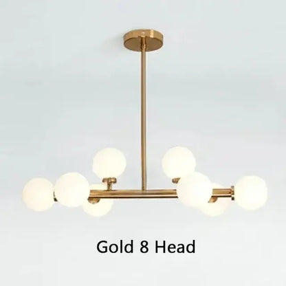 Modern black & gold chandelier with white glass ball for living room