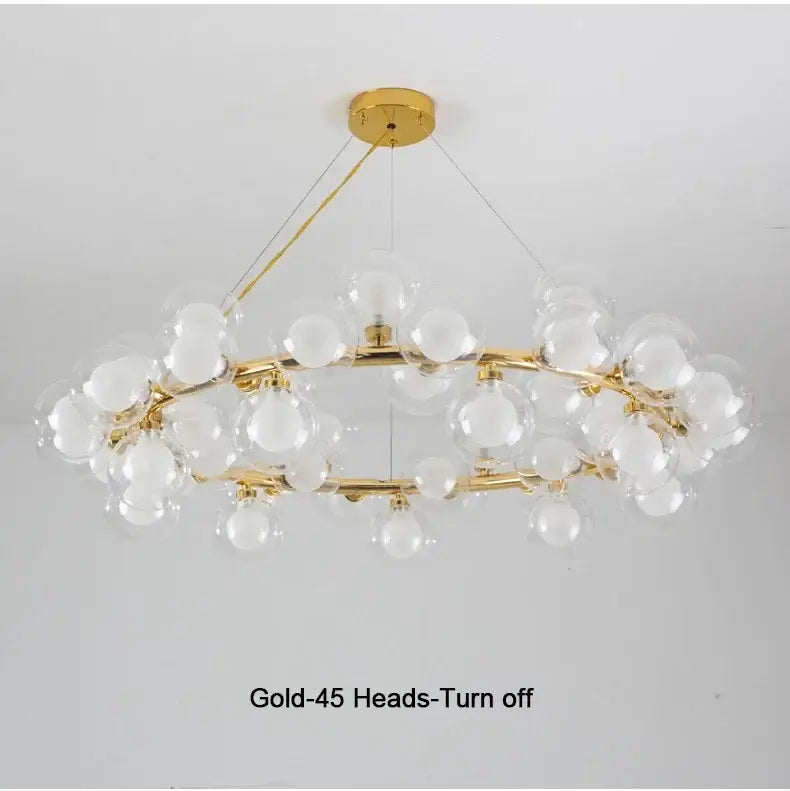 Modern black & gold chandelier with white glass ball for living room