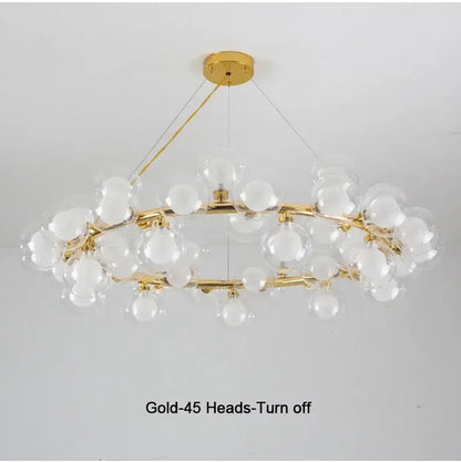 Modern black & gold chandelier with white glass ball for living room
