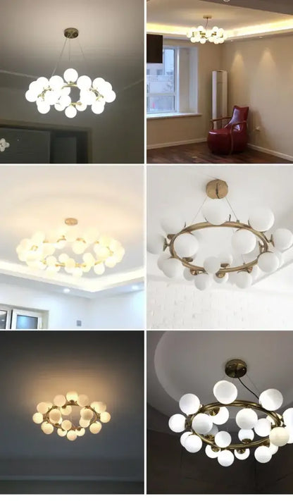 Modern black & gold chandelier with white glass ball for living room