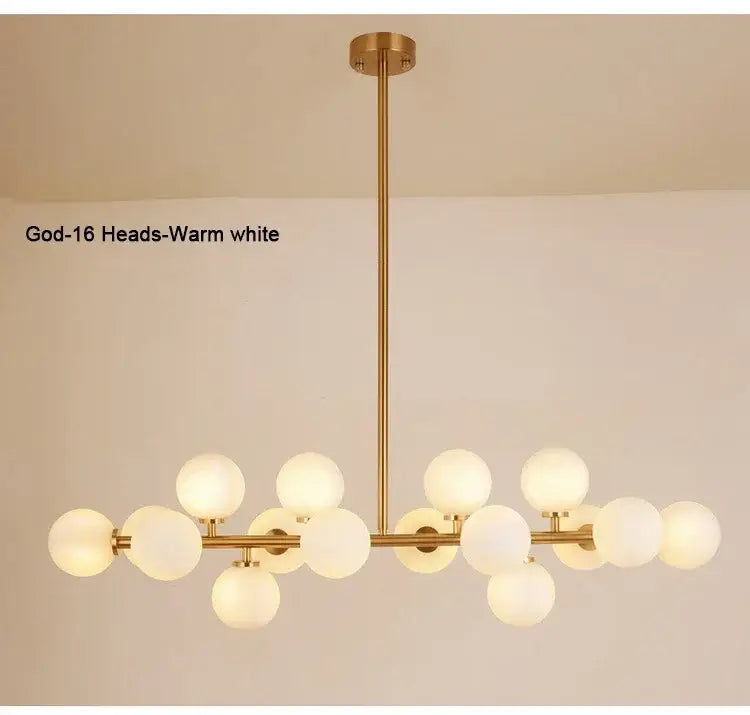 Modern black & gold chandelier with white glass ball for living room
