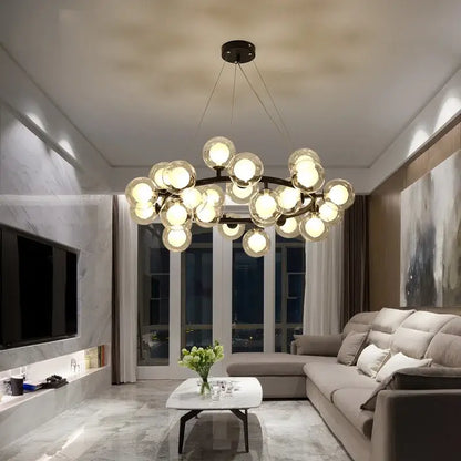 Modern black & gold chandelier with white glass ball for living room
