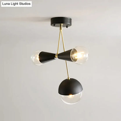 Modern black & brass hourglass semi flush mount – living room light