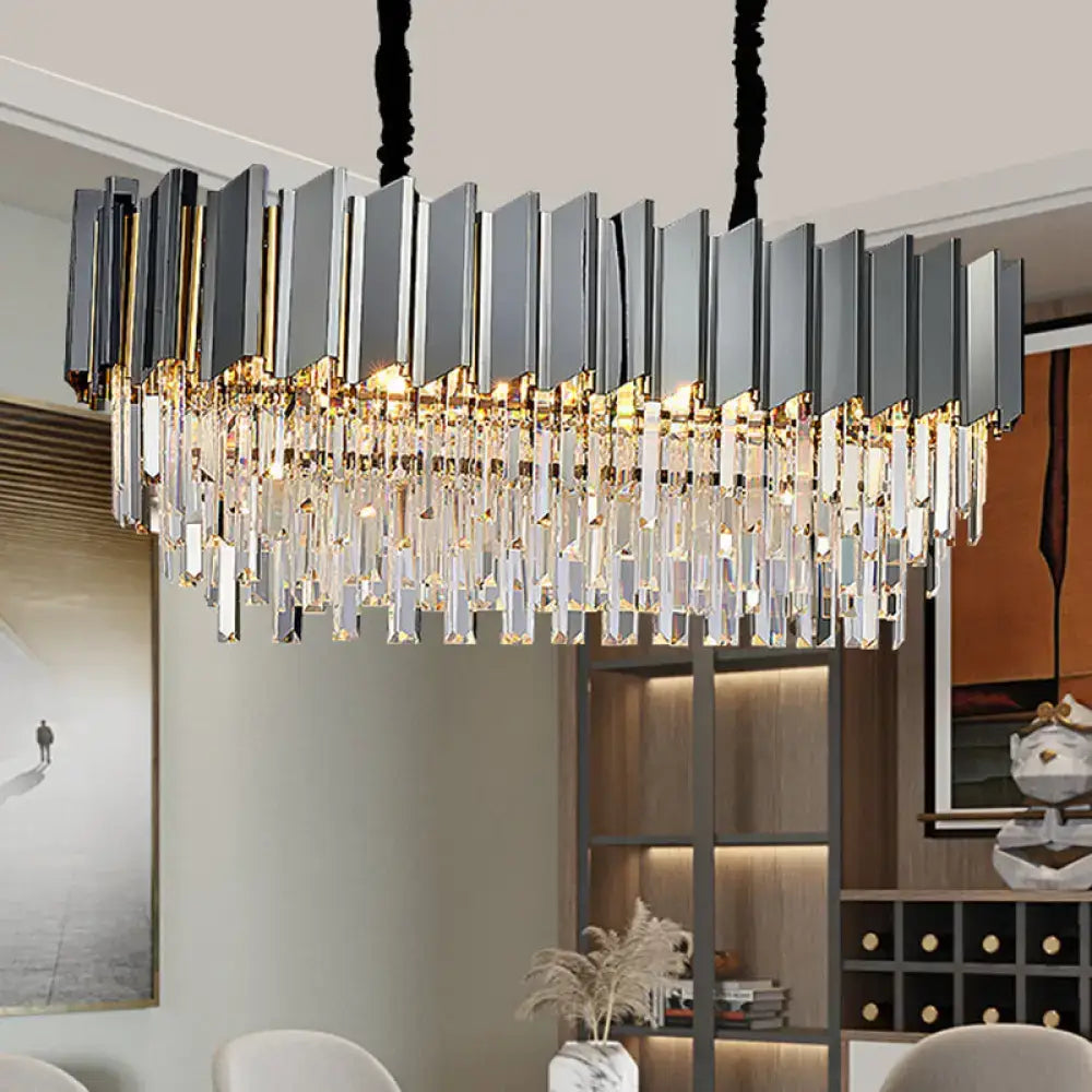 Modern black and gold crystal oval island chandelier dining room light