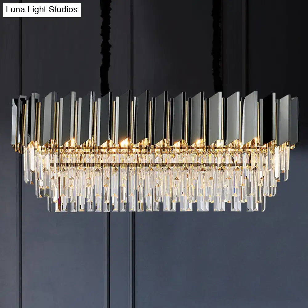 Modern black and gold crystal oval island chandelier dining room light