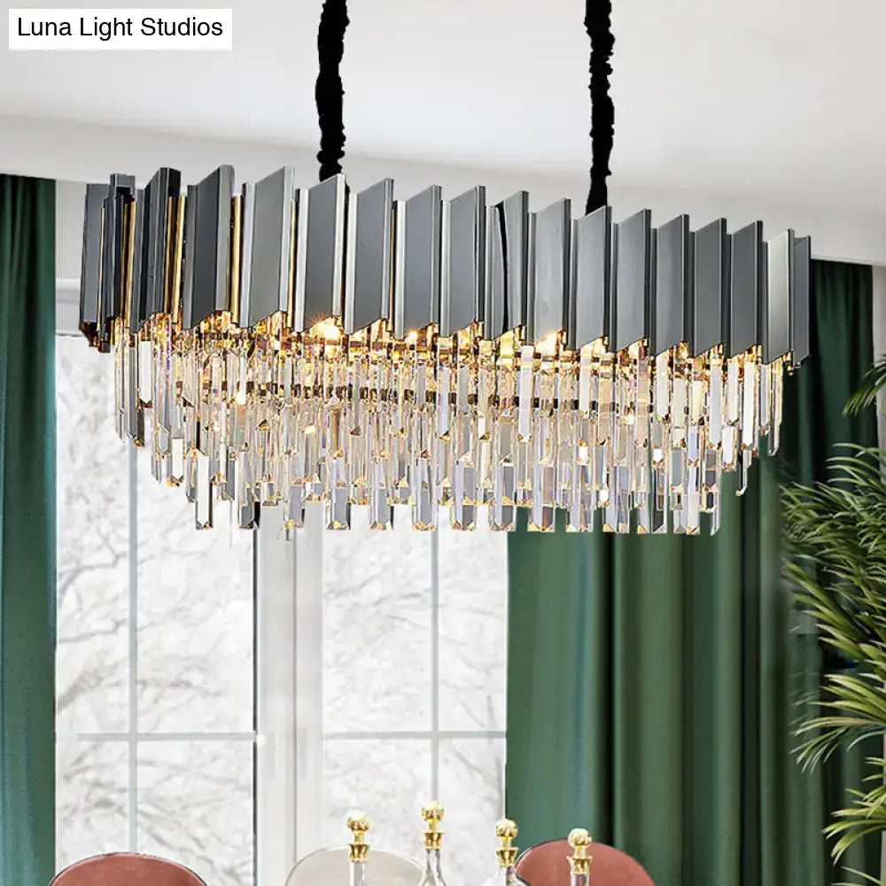Modern black and gold crystal oval island chandelier dining room light