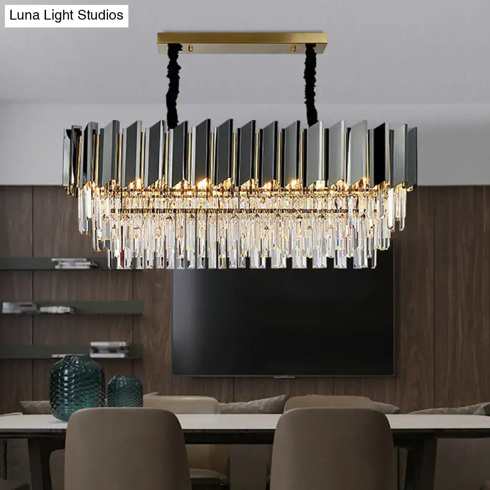 Modern black and gold crystal oval island chandelier dining room light